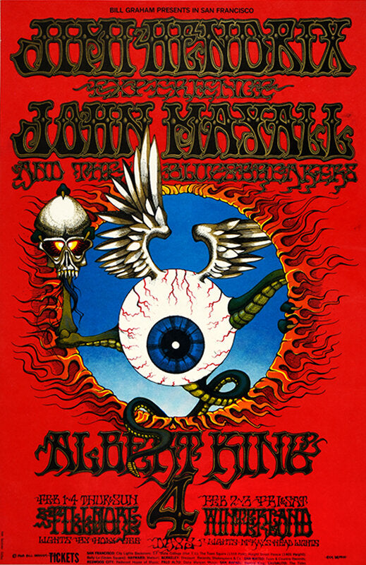 $5,000 Reward Announced for Jimi Hendrix “Flying Eyeball” BG 105 Fillmore Auditorium 2/1/68 Concert Poster