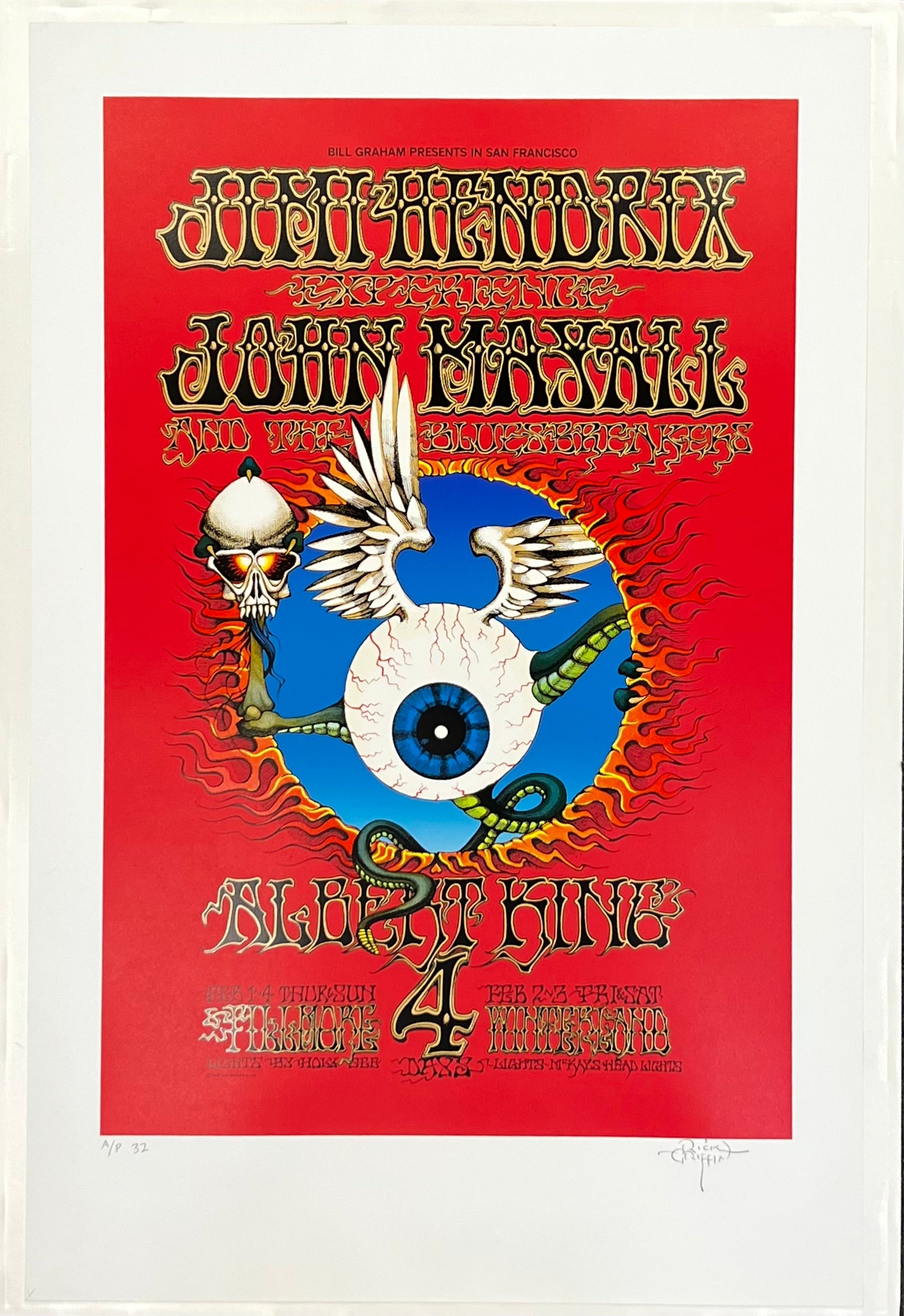 1968/1989- BG-105  Rick Griffin SignedSerigraph A/P #32 -Jimi Hendrix Fillmore /Winterland